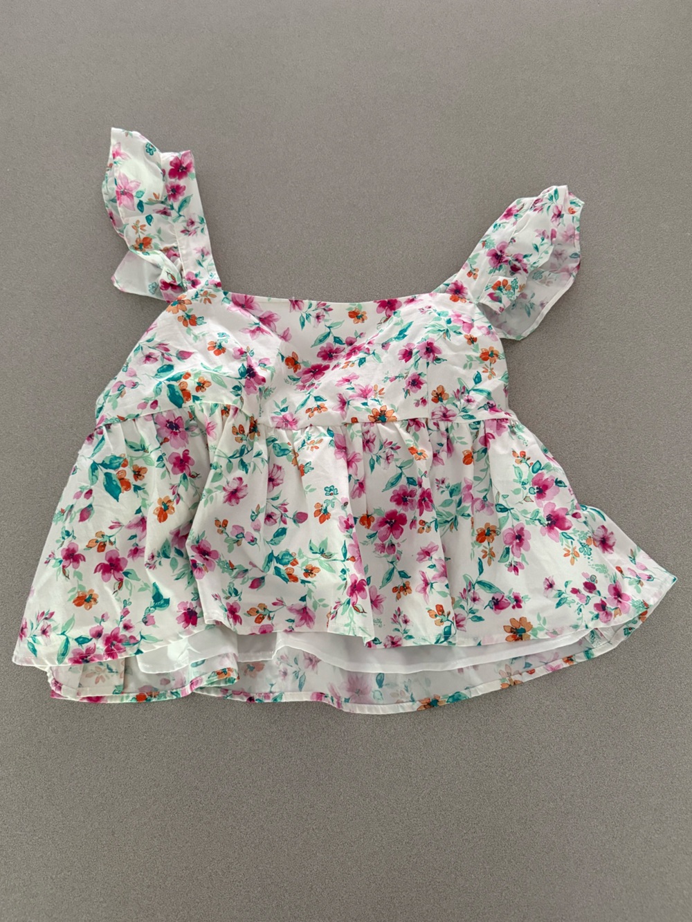 Altar'd State White Floral Camisole with Pink & Teal Blossoms